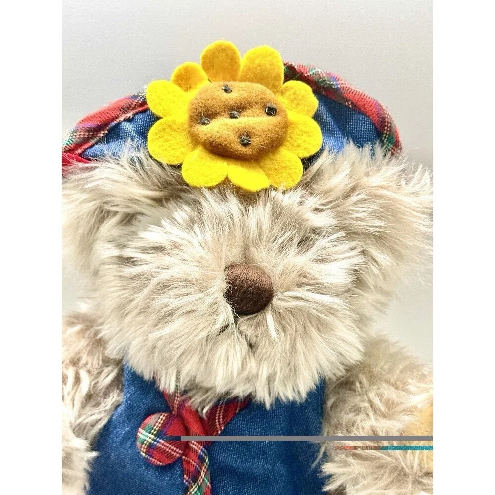 Pickford Bears Blossom The Brass Button Bear Sunflower Plaid Denim Vintage Plush